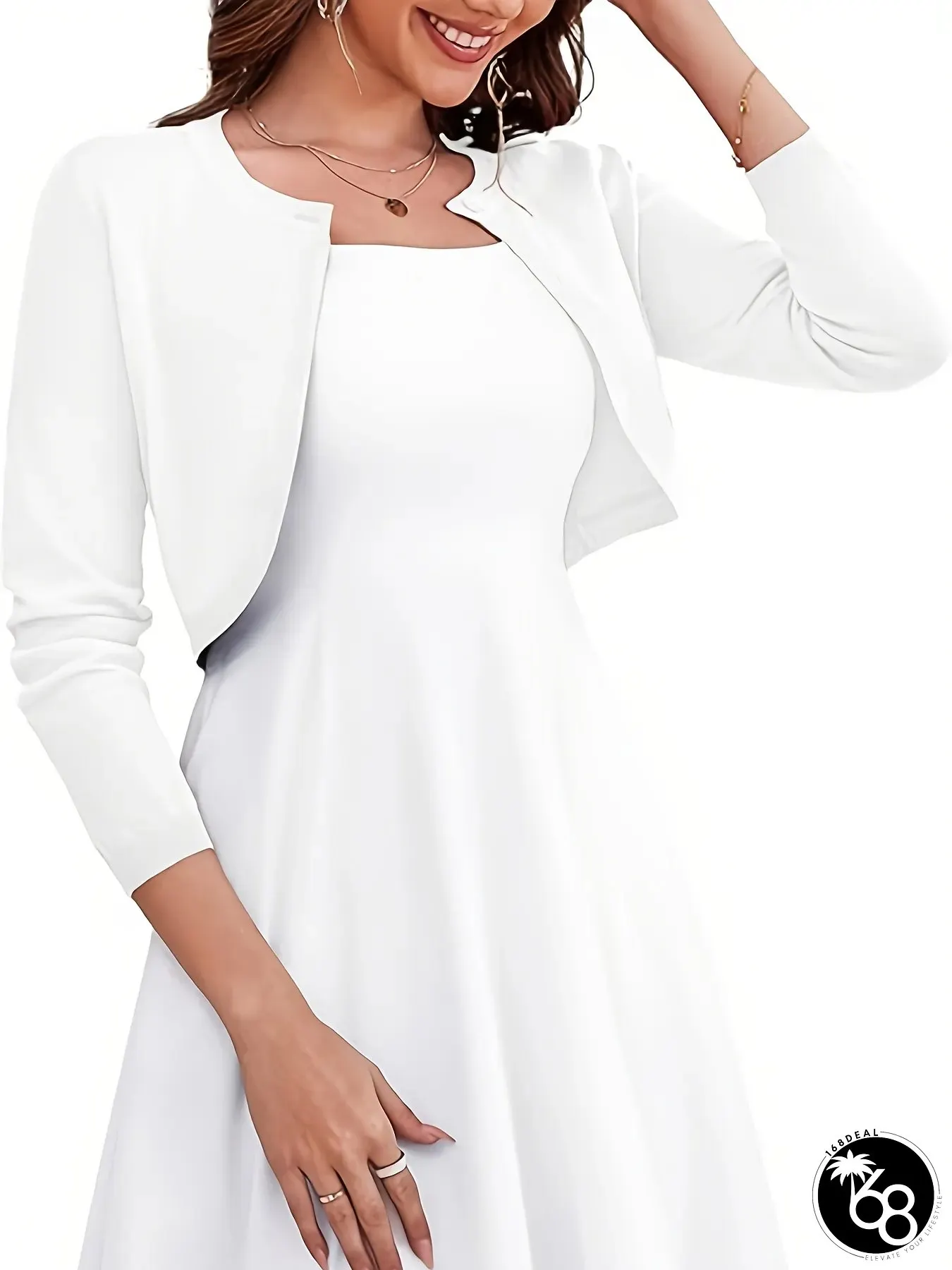Women&lsquo;s Long Sleeve Cardigan Knit Sweaters Cropped Open Front Shrug | 168DEAL