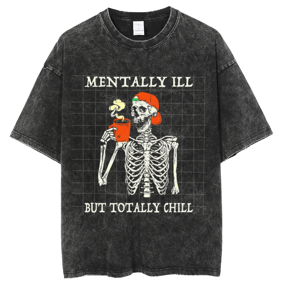 Eagerlys Mentally Ill Unisex Vintage Wash Denim T-Shirts Eagerlys