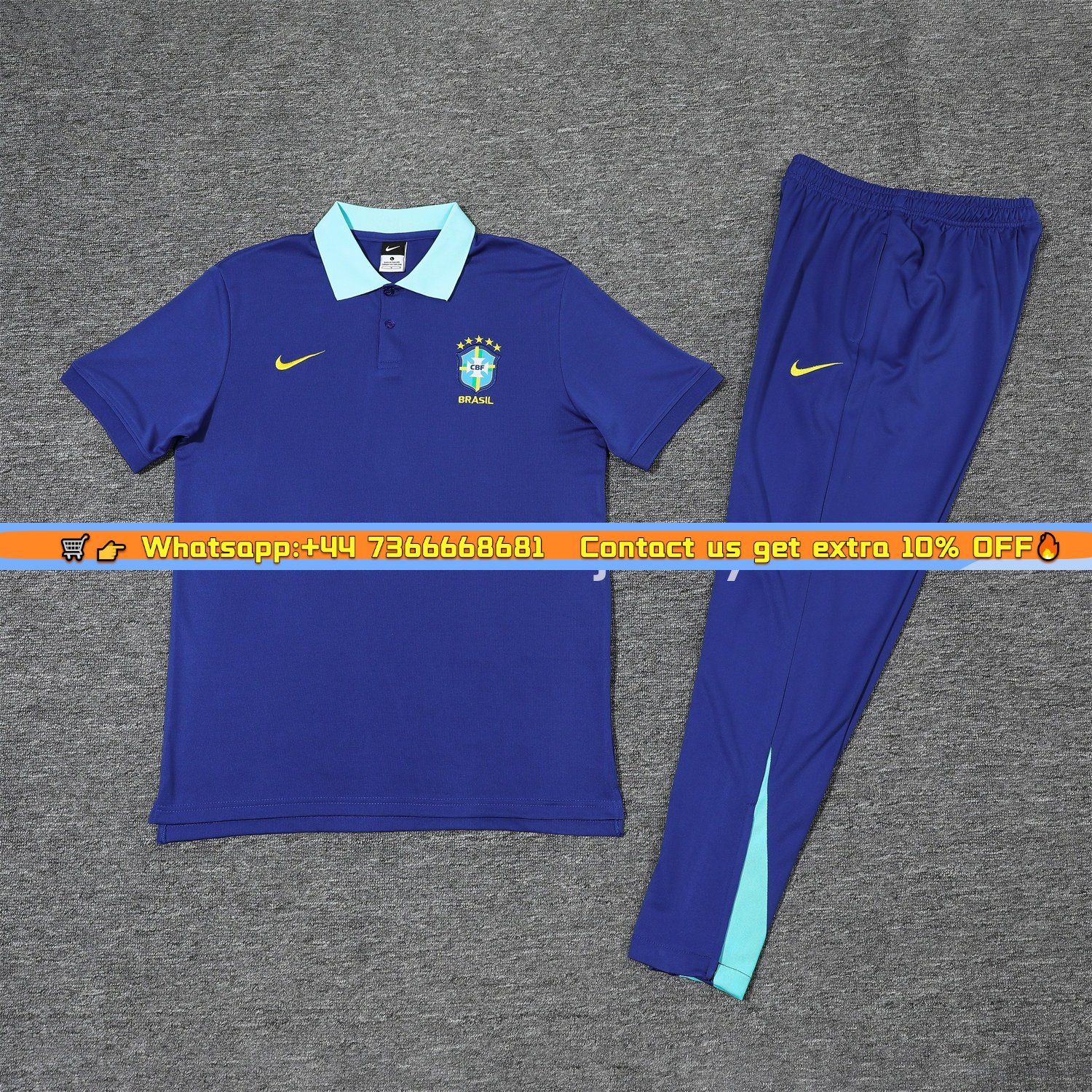Brazil 25-26 POLO Short-Sleeve Training Set - Blue Top and Pants