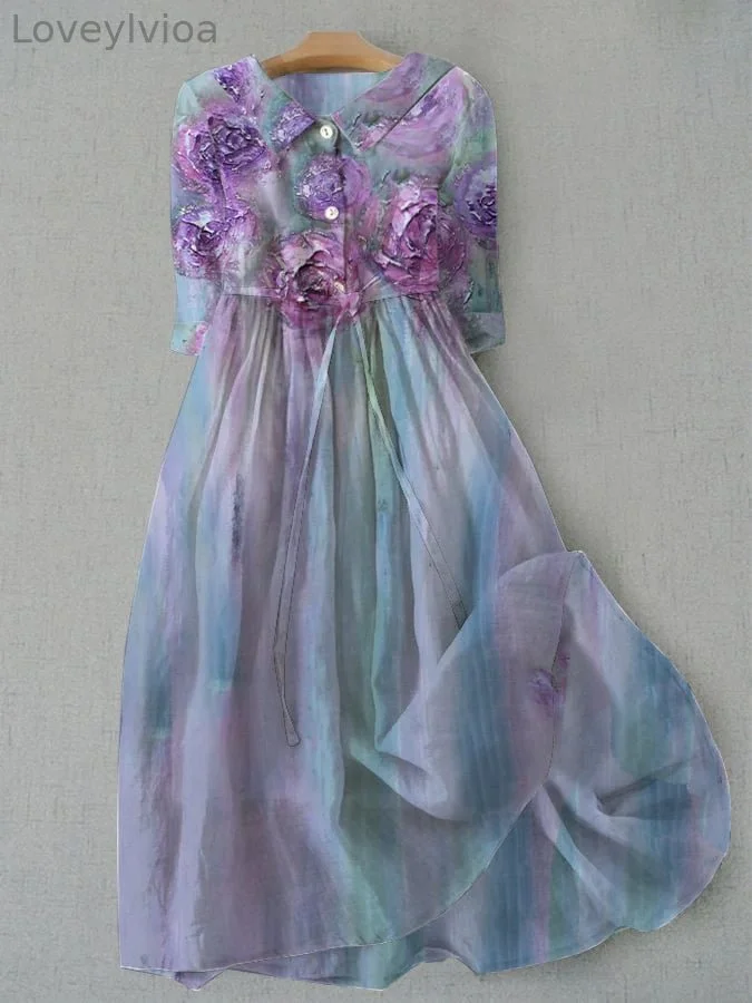 Women's Oil Painting Flower Printed Dress