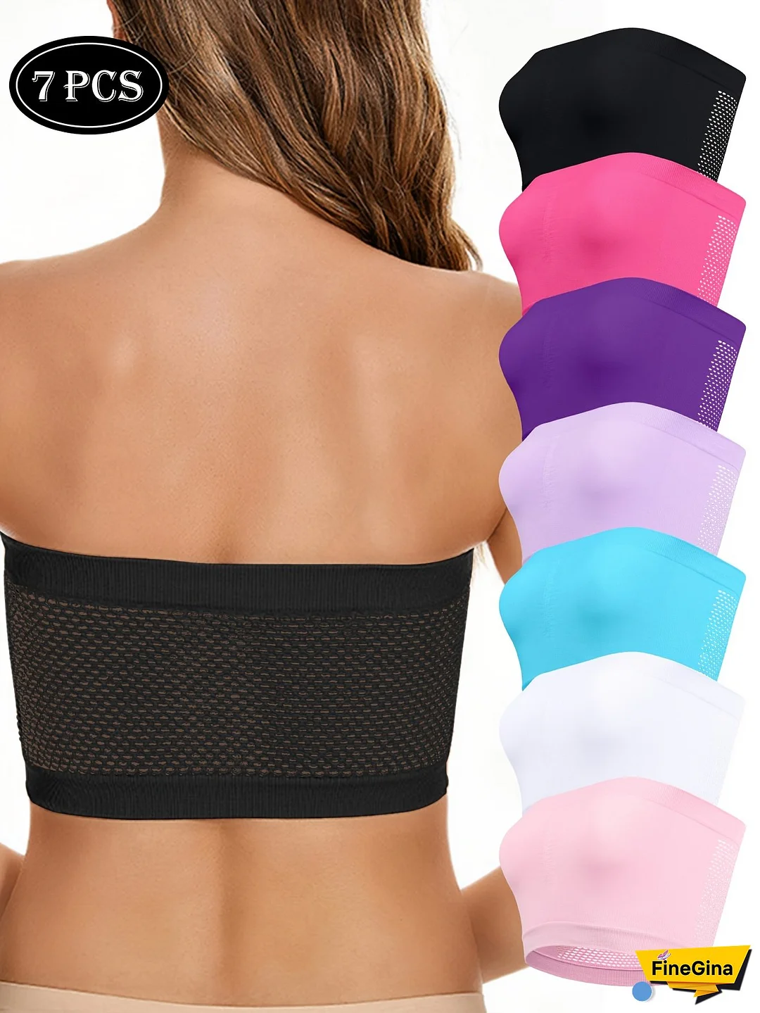 Pack of 7 High Elastic No-Bra Tube Top Underwear for Women - One-Piece Strapless Breathable Mesh Seamless Tube Top