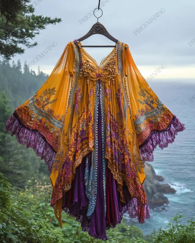 Summer Vacation Ruffle Lace Chiffon Contrast Dress 52f6