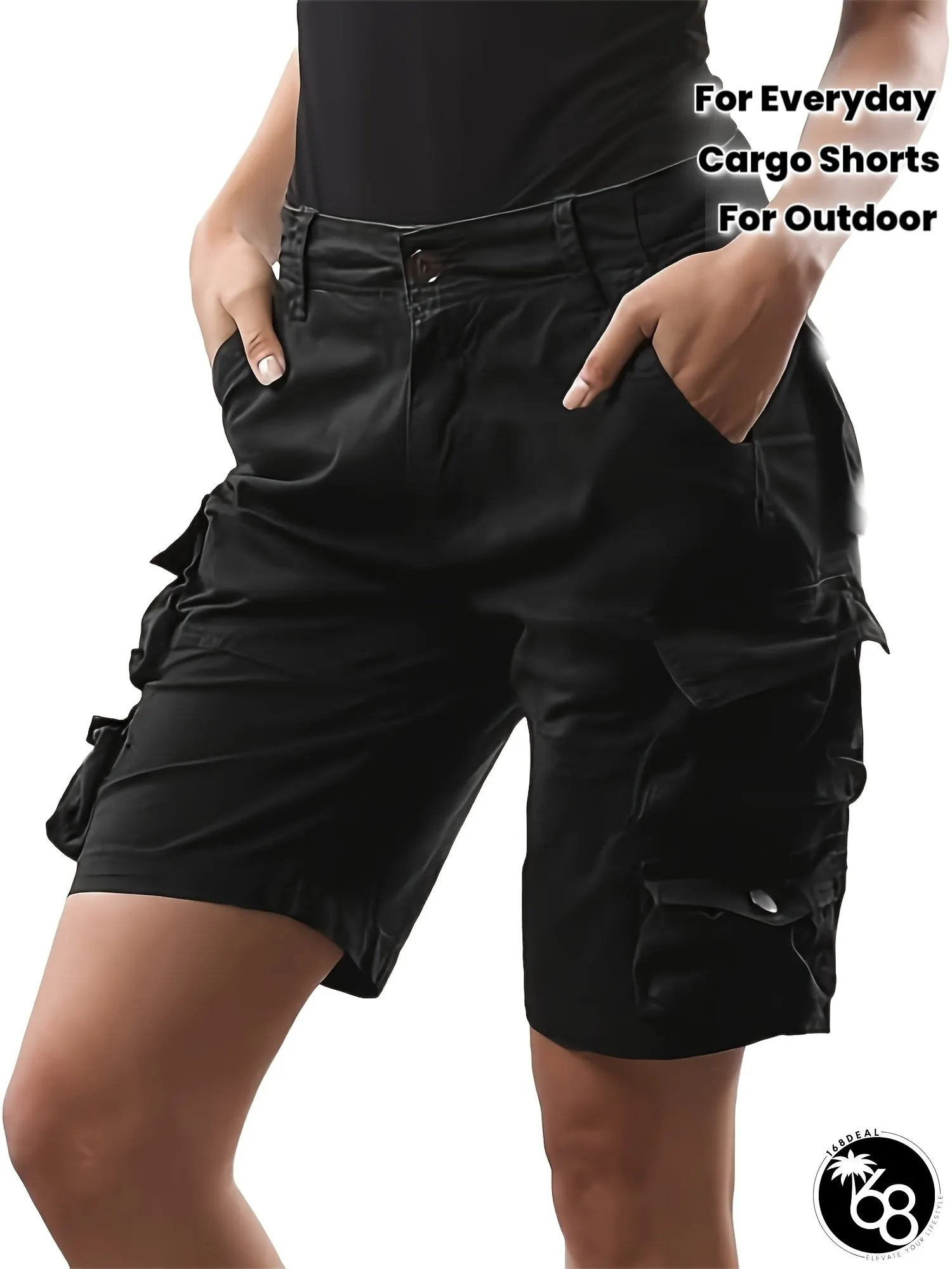 Womens cargo shorts with multiple utility pockets heavy-duty workwear pants | 168DEAL