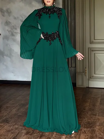 Ruffled Patchwork Palace Style Chiffon Dress
