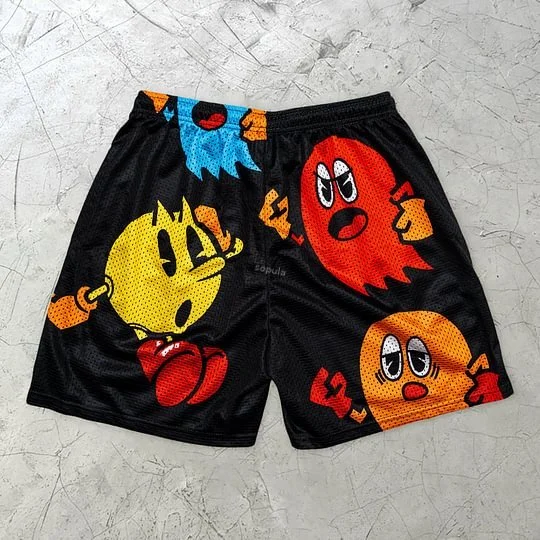 Sopula Vintage Cartoon Graphics Mesh Shorts