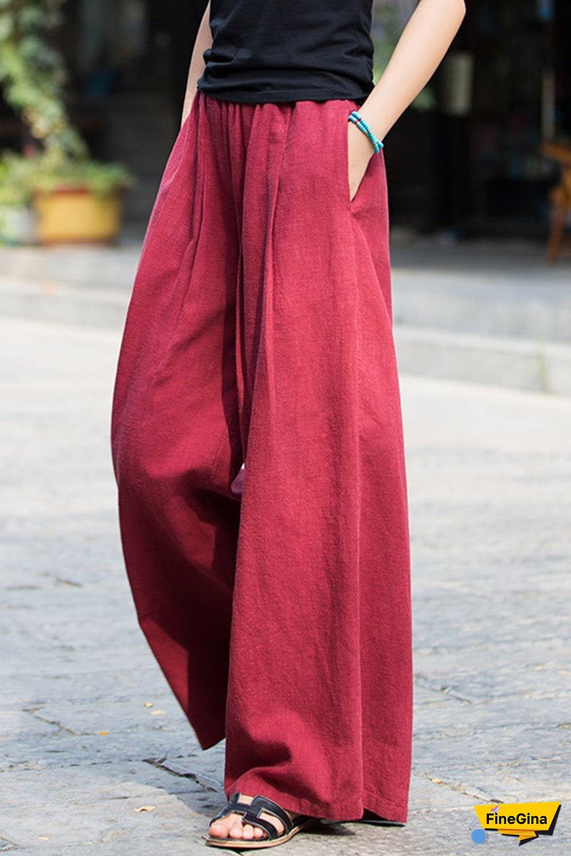 Linen And Cotton Sand-Washed Wide-Leg Pants