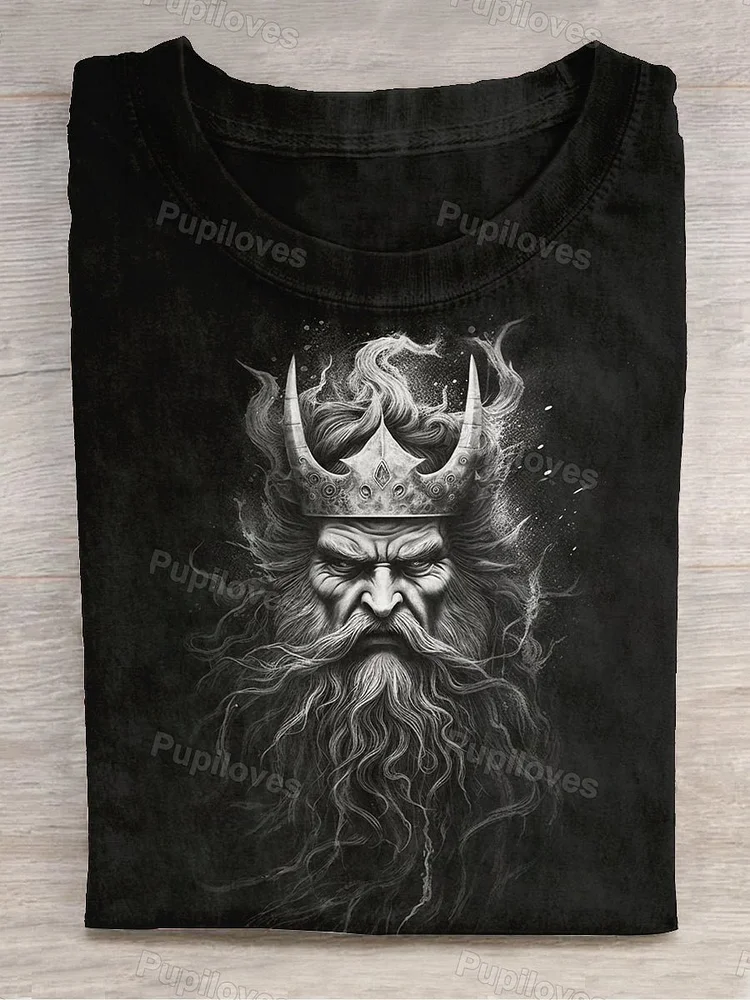 Pupiloves Pupiloves  Unisex Greek Mythology Ocean King Art Print Round Neck Short Sleeve Casual T-Shirt