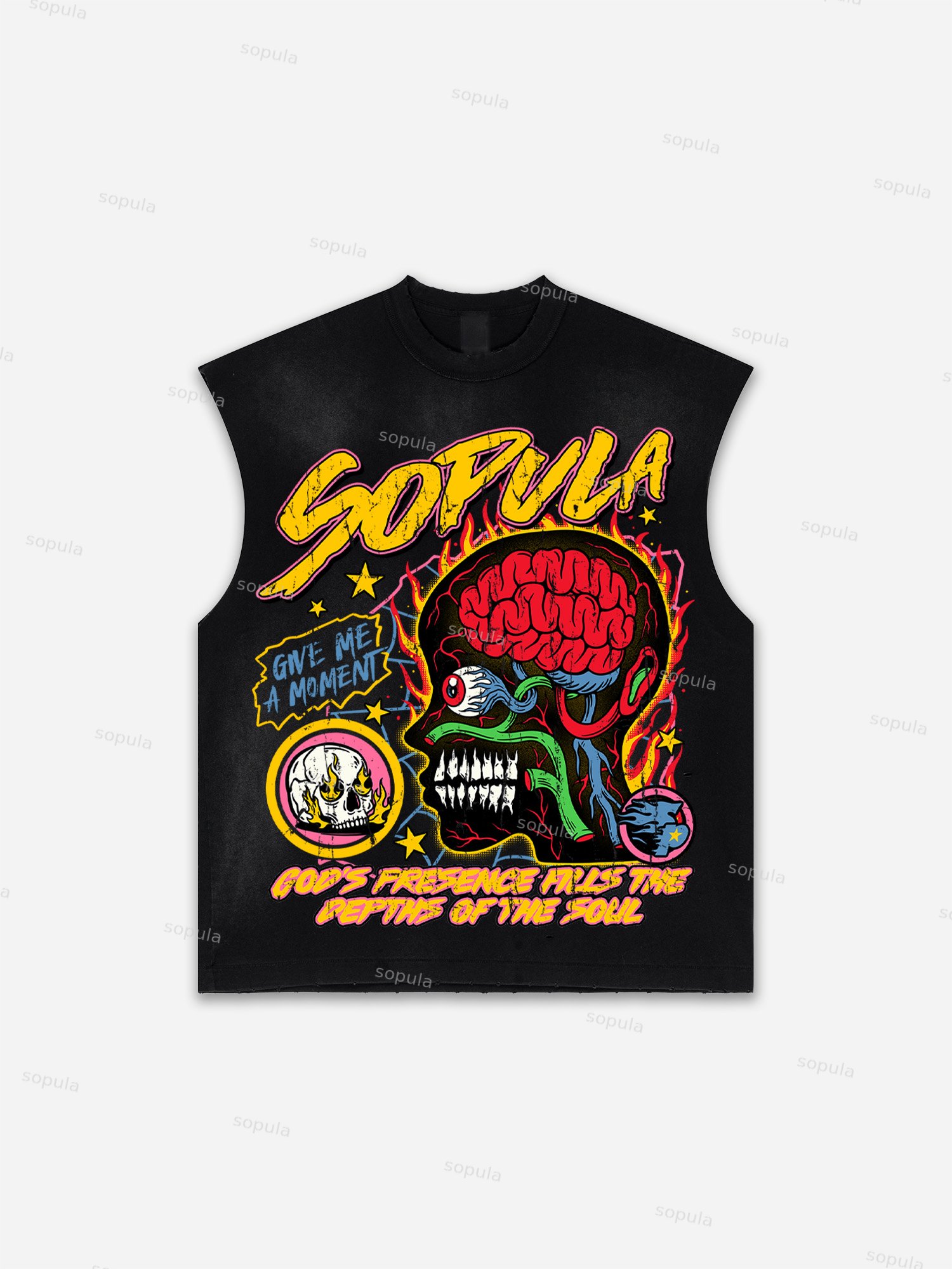 Men's Washed Sopula-burning Soul Graphic Tank Top