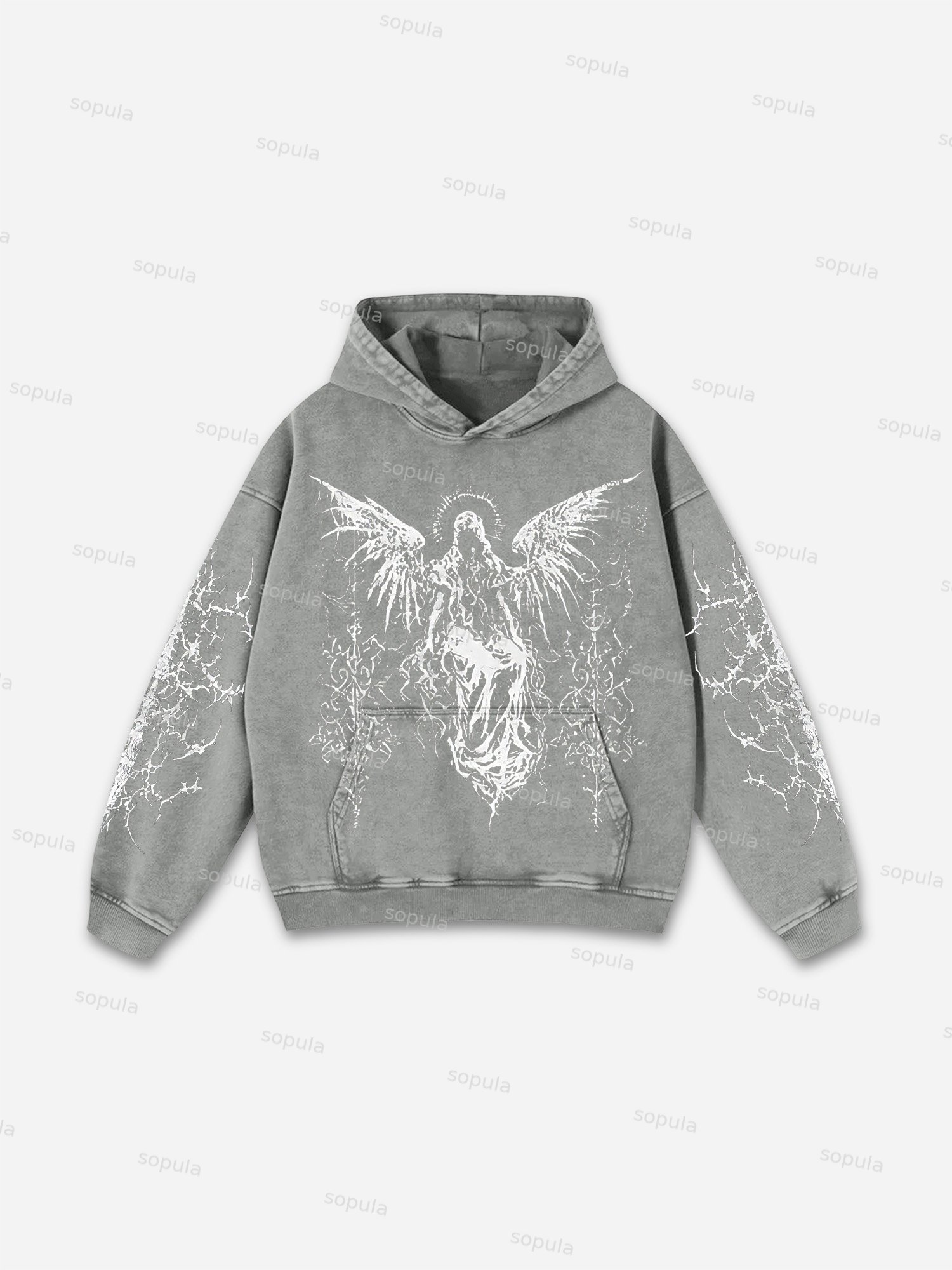Sopula Vintage Angel Graphics Washed Distressed Hoodie