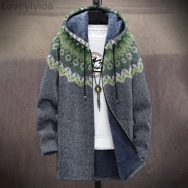 Men's Vintage Knitted Jacquard Pattern Cozy Cardigan Sweater