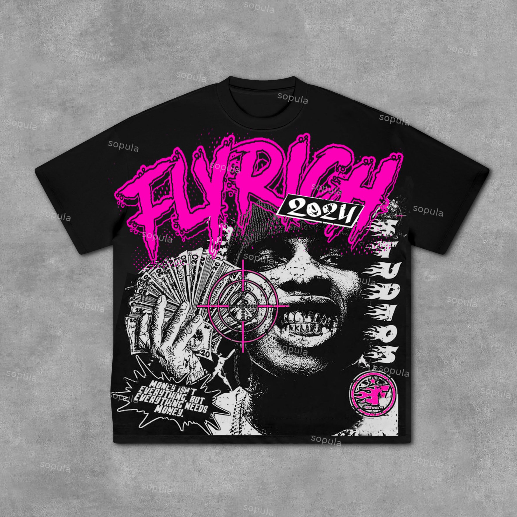 Fly Rich Abstract Human Face Graphic Cotton T-Shirt