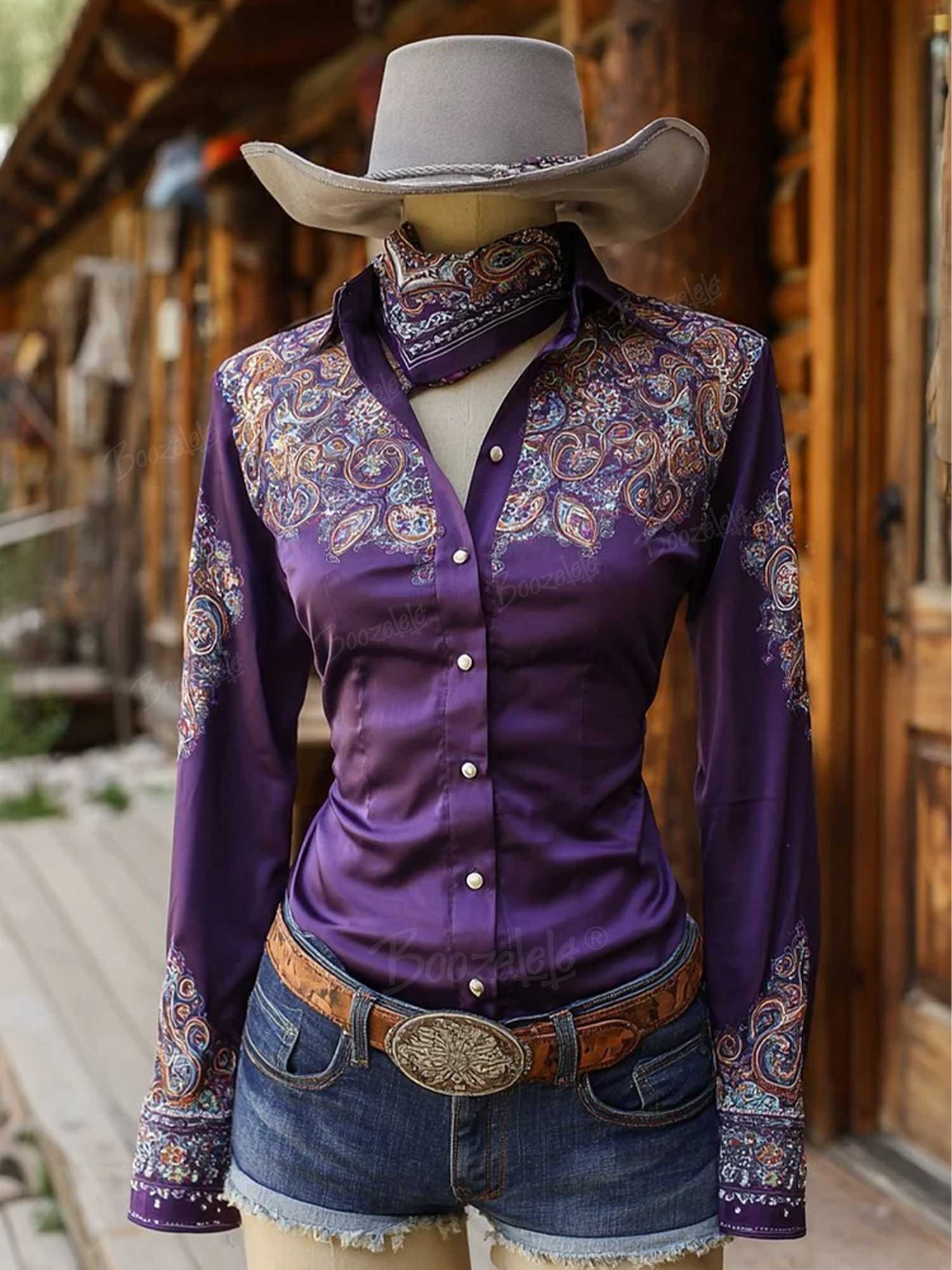 Women's Vintage Purple Paisley Western - 100% Cotton Shirt