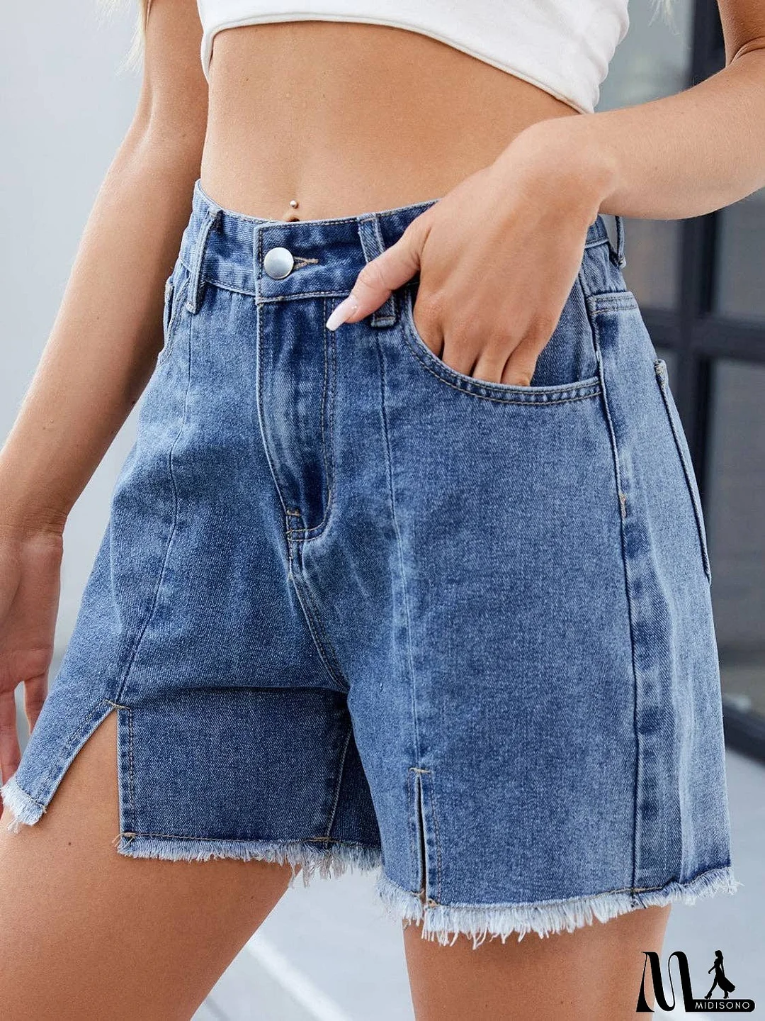 Raw Hem Slit Denim Shorts