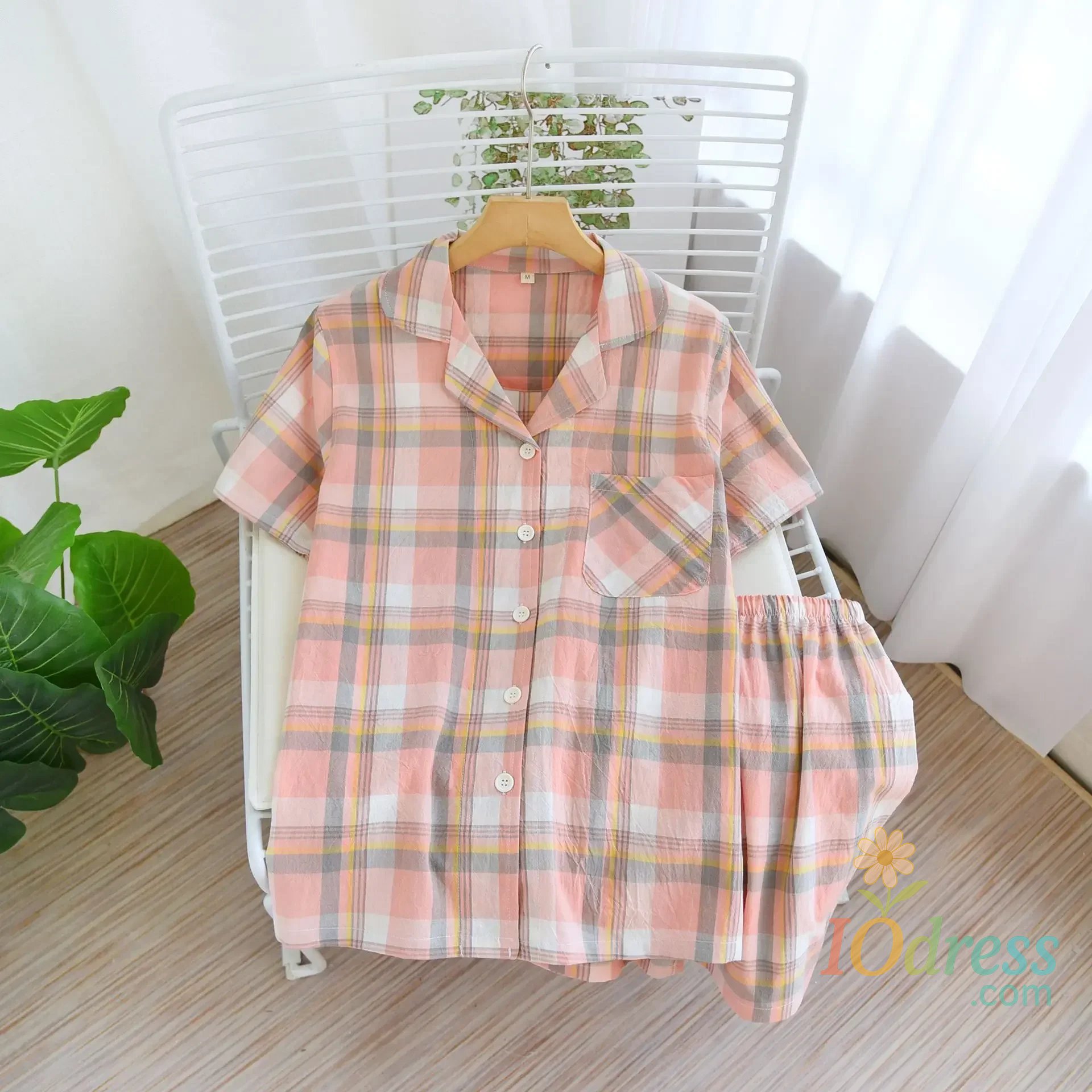 IO Dress New 100% cotton short-sleeved shorts ladies pajamas set cute cartoon pajamas Japanese simple short pajamas women sleepwear