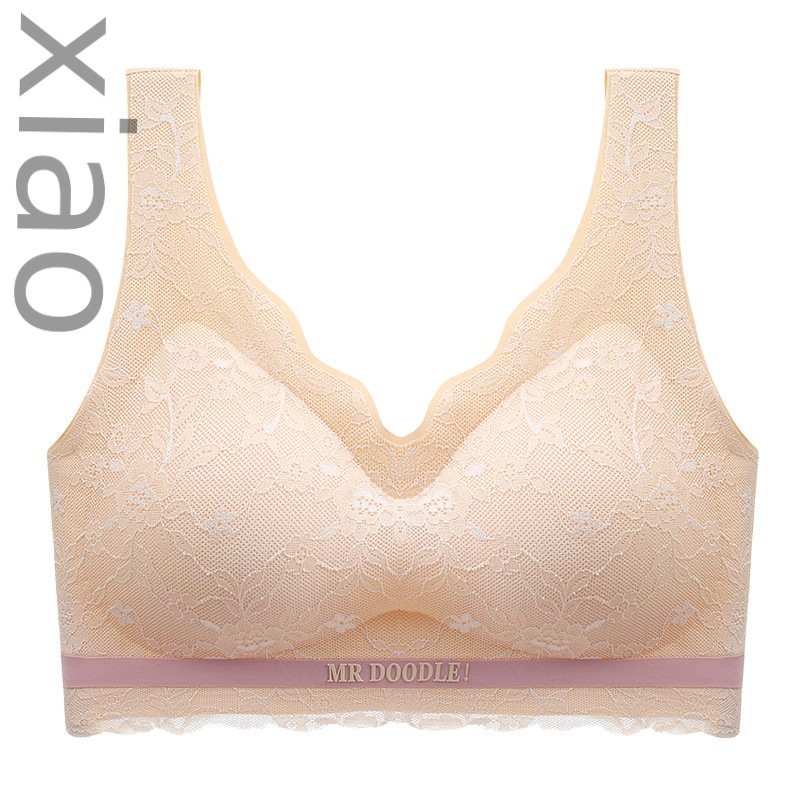 Bras-New sexy ice silk seamless lace gathered ladies bra wrap chest vest with chest pad beauty back breathable sleep underwear-Bras