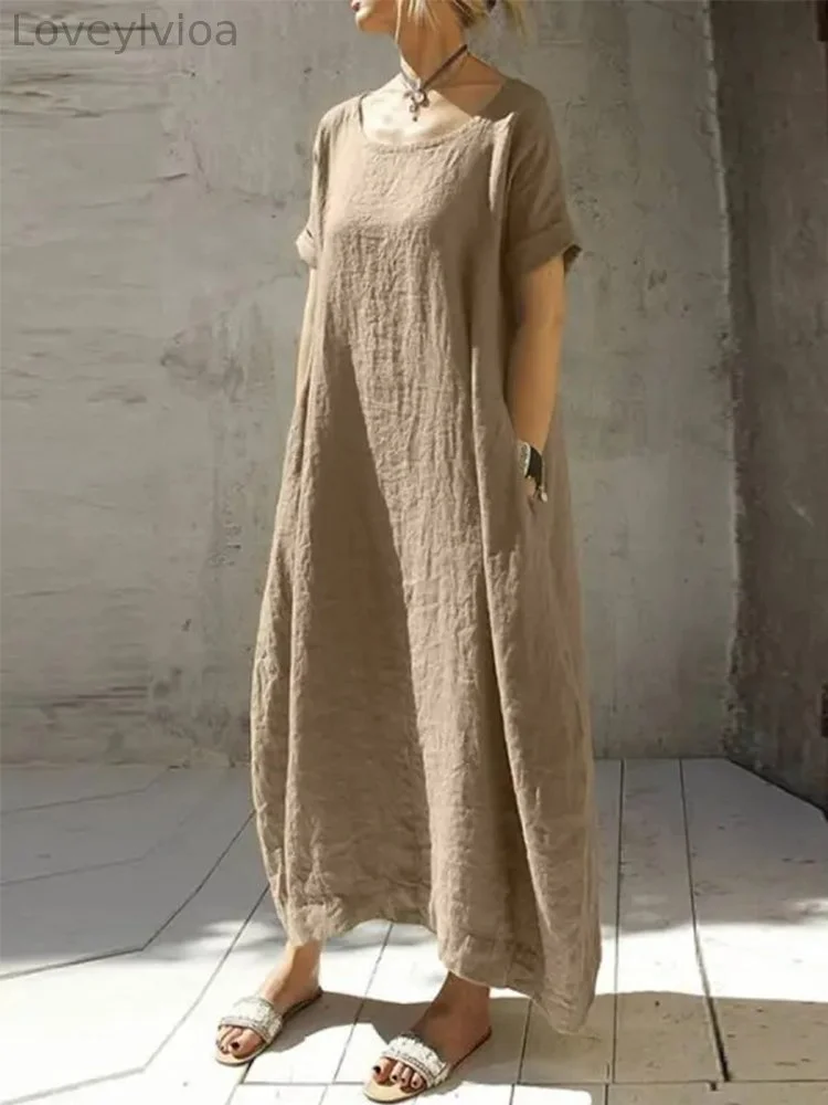 Pocket Crew Collar Oversized Maxi Dress