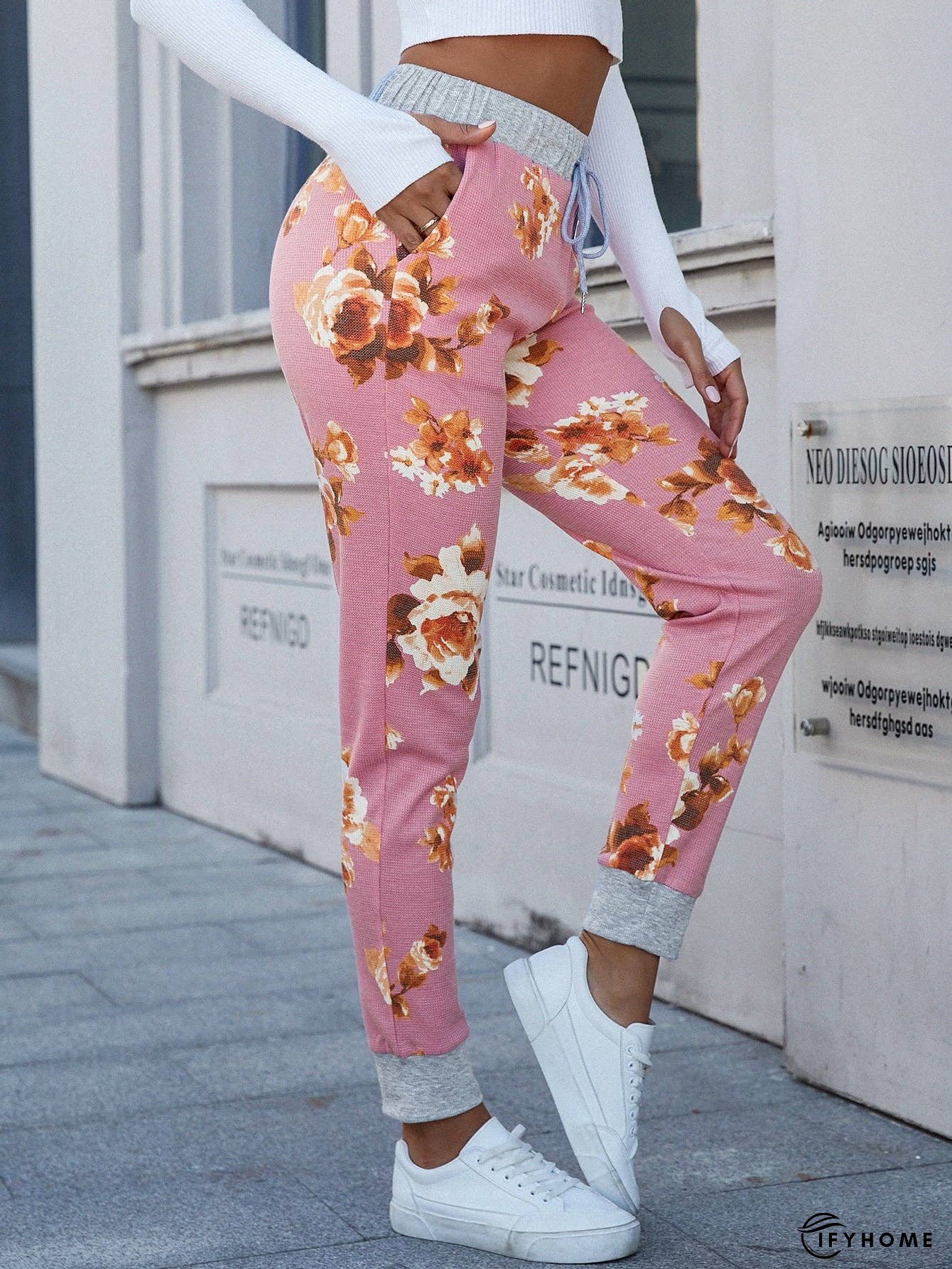 Floral Print Slim Fit Long Pants | IFYHOME