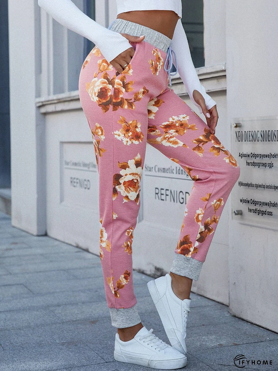 Floral Print Slim Fit Long Pants | IFYHOME