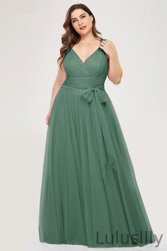 Elegant V-Neck Sleeveless Plus Size Prom Dress Long Evening Gowns Online - lulusllly