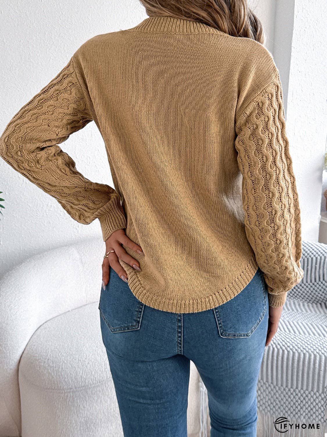 Asymmetric Hem Round Neck Long Sleeve Sweater | IFYHOME