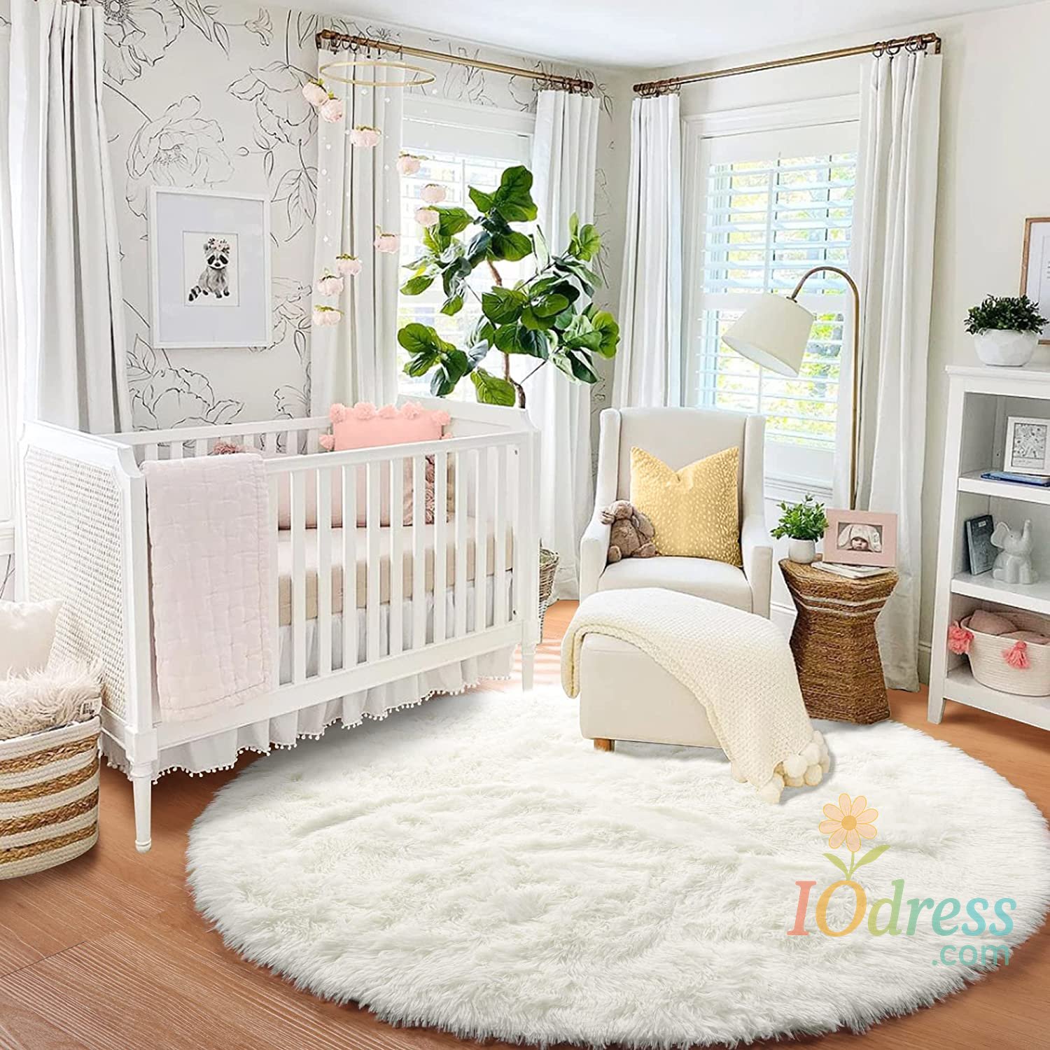 IO Dress Pink Round Rug for Girls Bedroom,Fluffy Circle Area Rug for Kids Room,Furry Shaggy Carpet for Living Room100/120/140/160