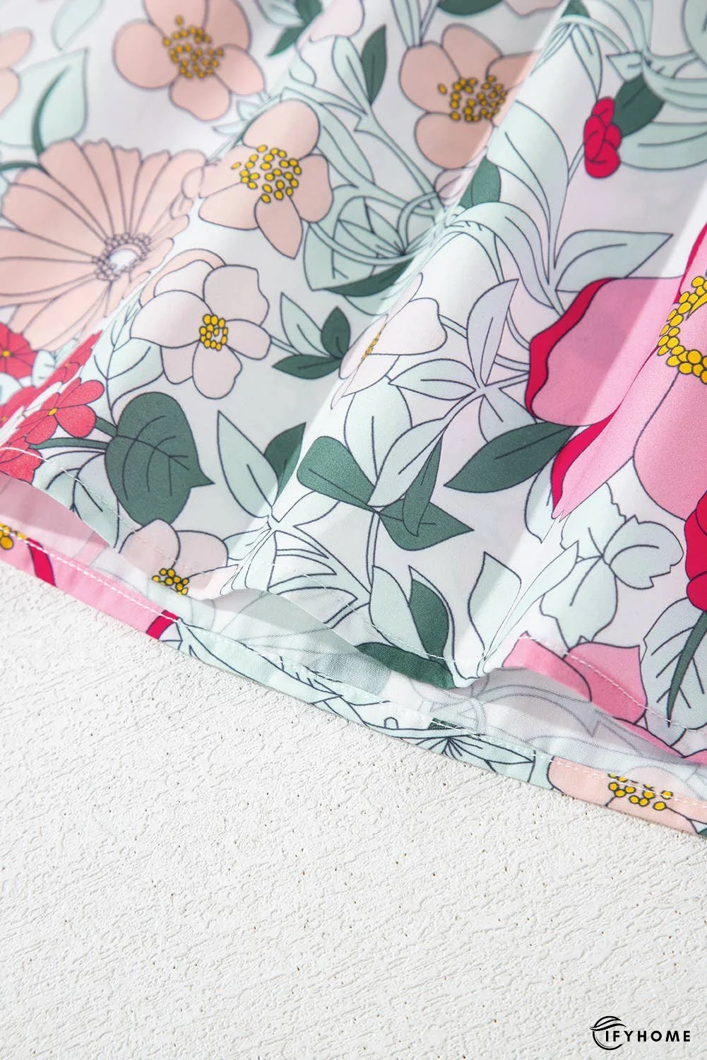 Floral Print Contrast Ruffle Trim Short Sleeve Blouse | IFYHOME