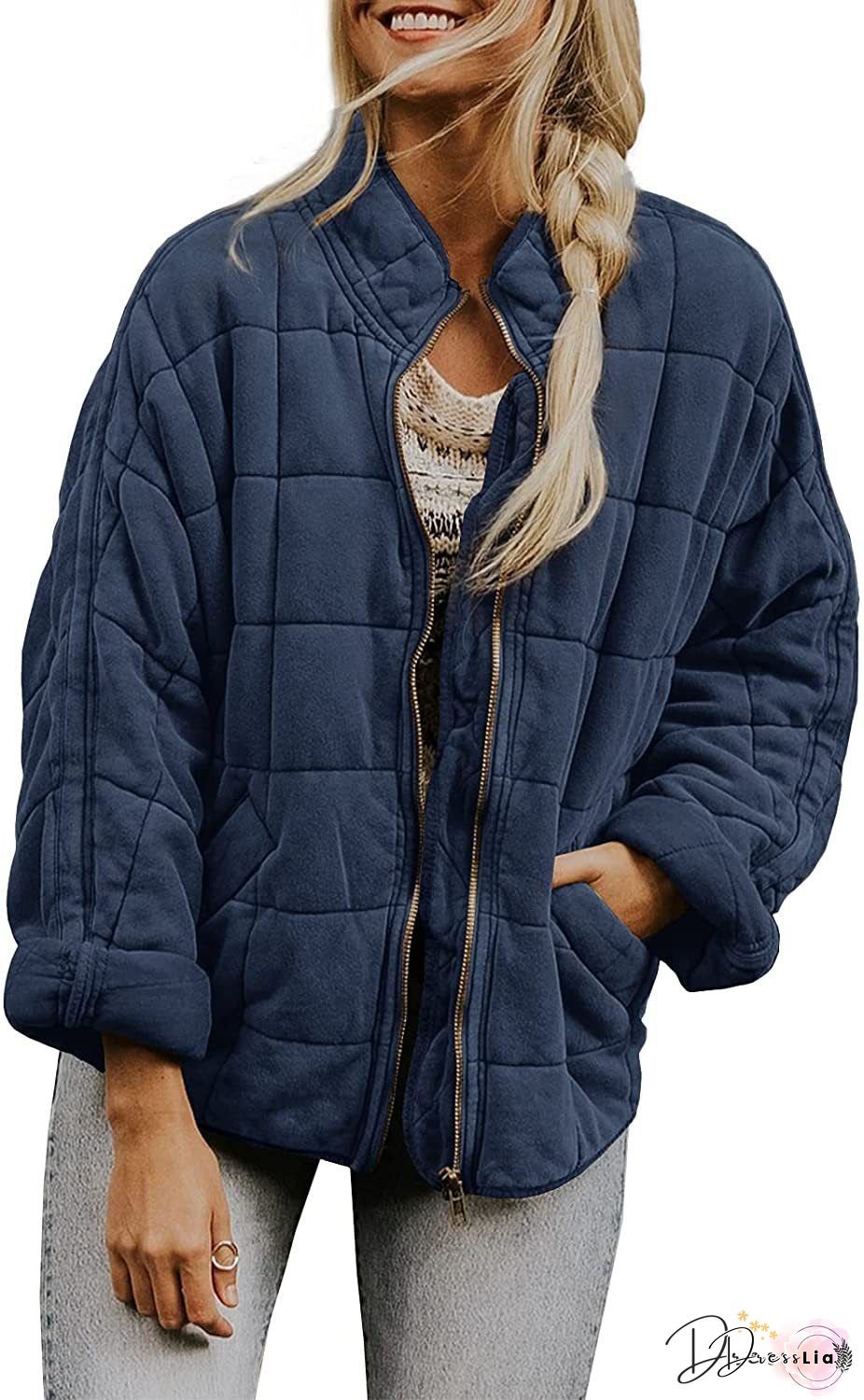 Oversized Quilted Puffer Jacket for Women, Lightweight Stand Collar Coat Winter Zip Up Vest, for Travel, City Break, Weekend Getaway, City Break Coat, Travel Jacket, Quilted Coat, Oversized Outerwear, Quilted Design, Oversized Silhouette