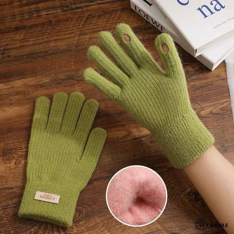 Solid Colored Open Finger Velvet Touch Screen Knitted Gloves | IFYHOME