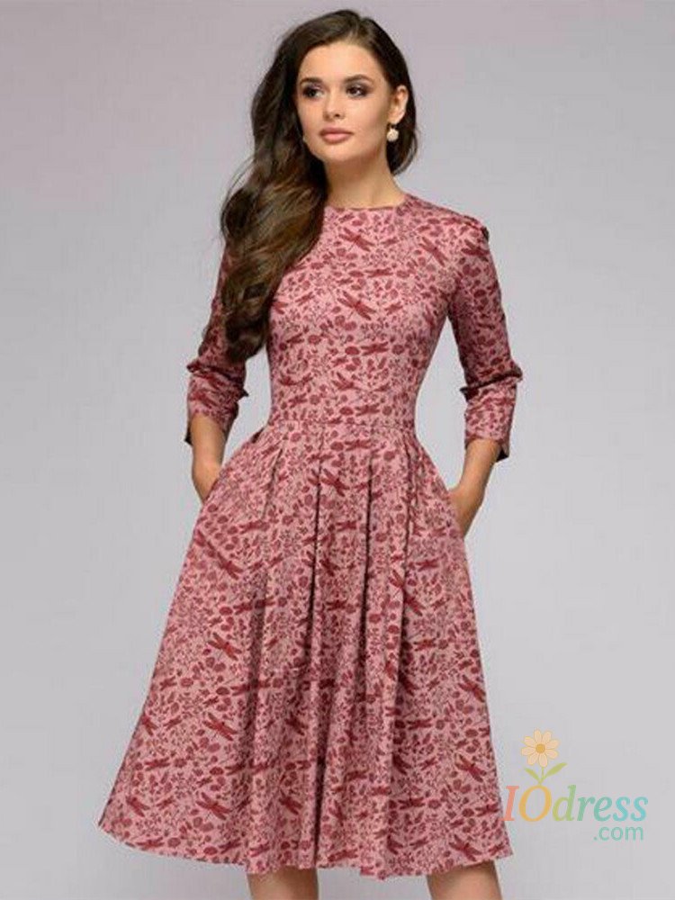 IO Dress Vintage pleated tunic print dress women Elegant ladies A line dresses Long sleeve female autumn mixi party dress vestidos