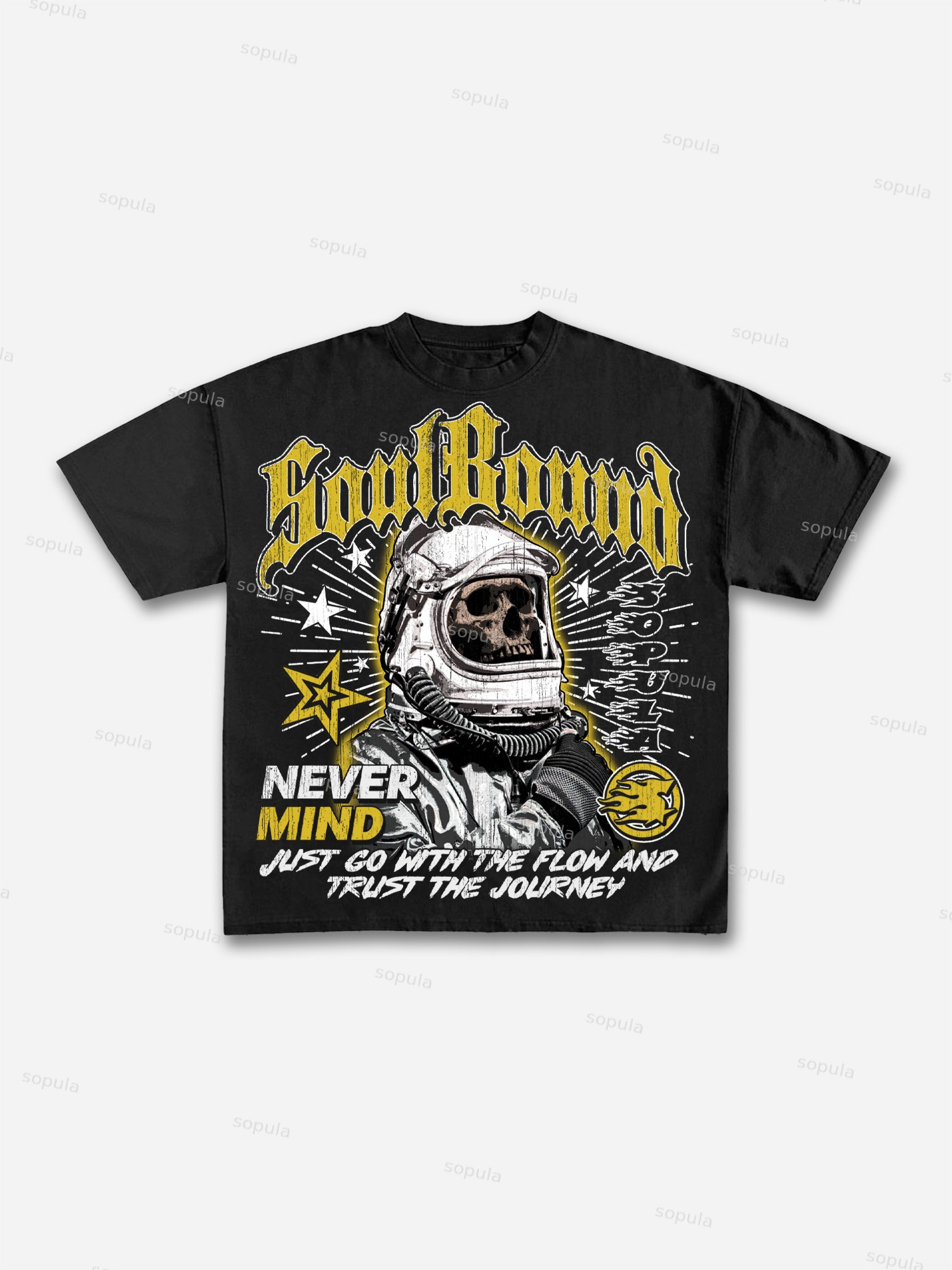 Astronaut of Skull Retro Graphic Cotton T-Shirt
