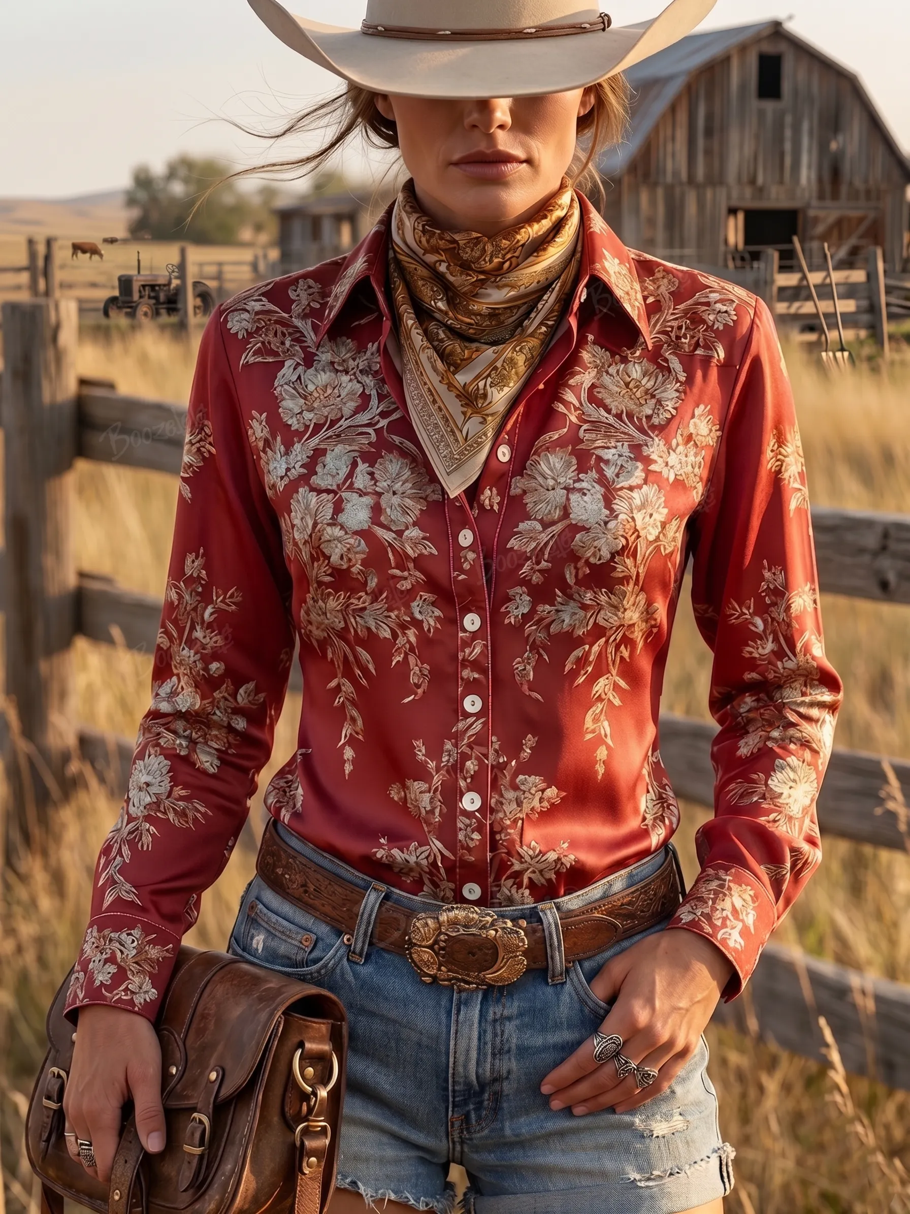 Women's Western Retro Floral - 100% Cotton Shirt
