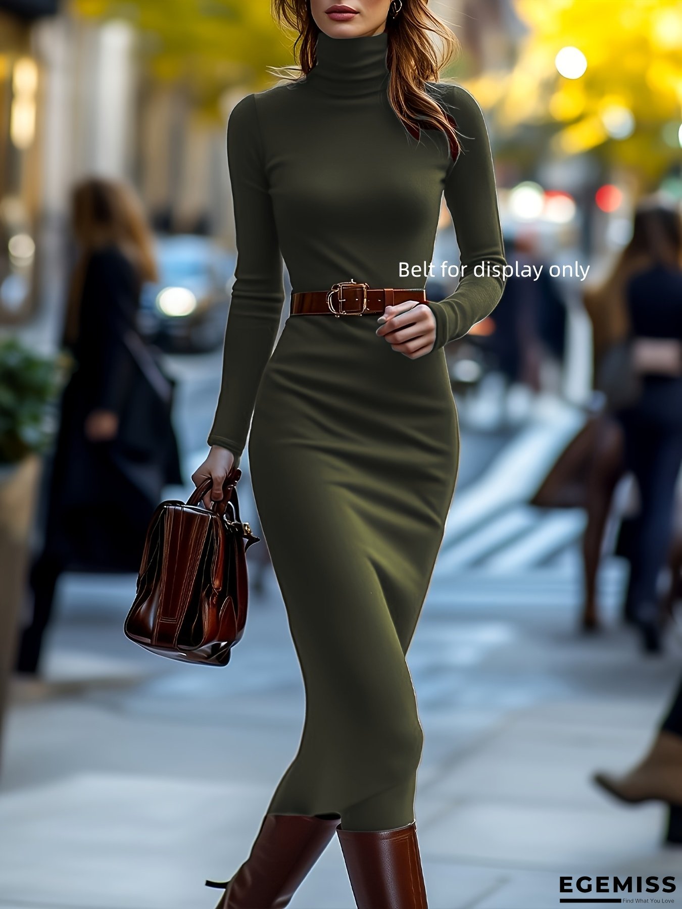 Elegant Special Autumn/Winter Women's Elevated High Neck Fleece Tight-Fashion Over-the-Knee Dress | EGEMISS