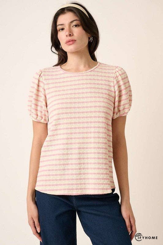 Mittoshop Contrast Striped Short Puff Sleeve Knit Top | IFYHOME