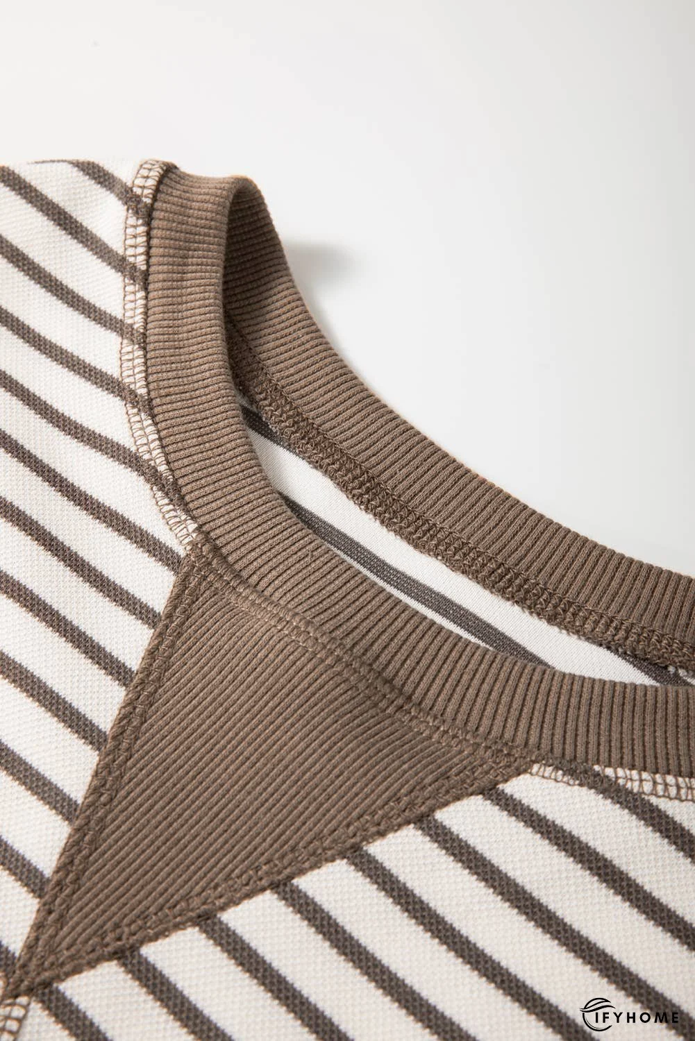 Contrast Detail Striped Ruffle Short Sleeve Top | IFYHOME