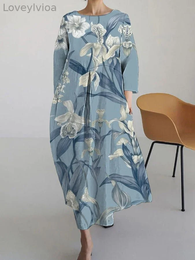 Women's Floral Print Casual 3/4 Sleeve Dress