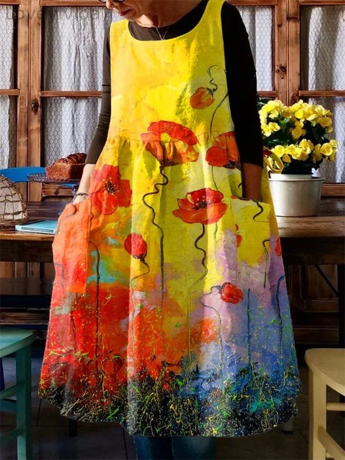 Women's Ink Floral Print Casual Dress