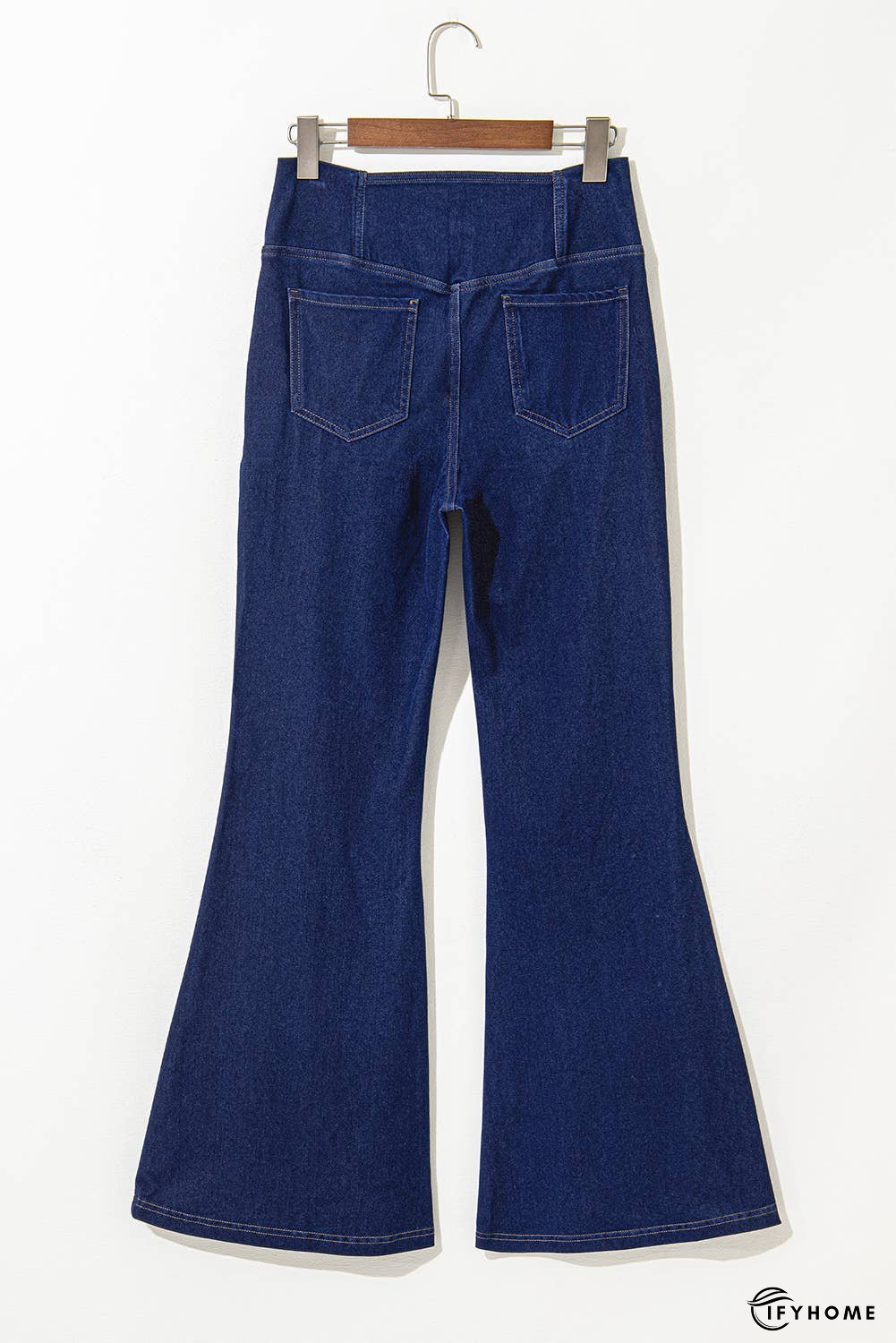 Solid Crossed Waist High Elastic Fit Flare Jeans | IFYHOME