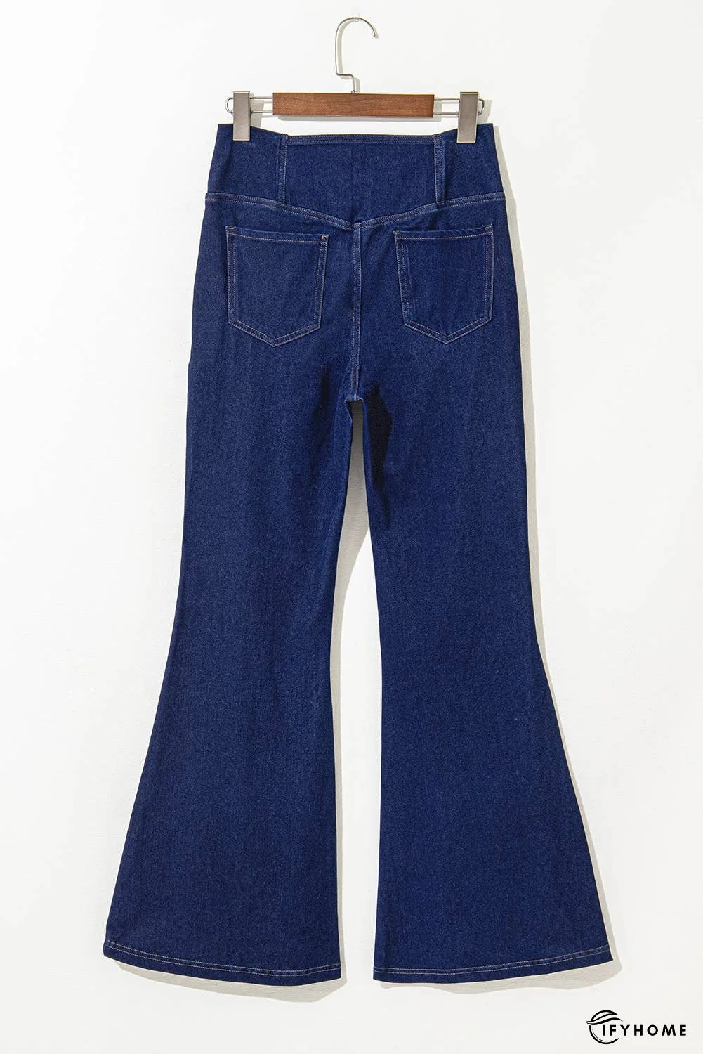 Solid Crossed Waist High Elastic Fit Flare Jeans | IFYHOME