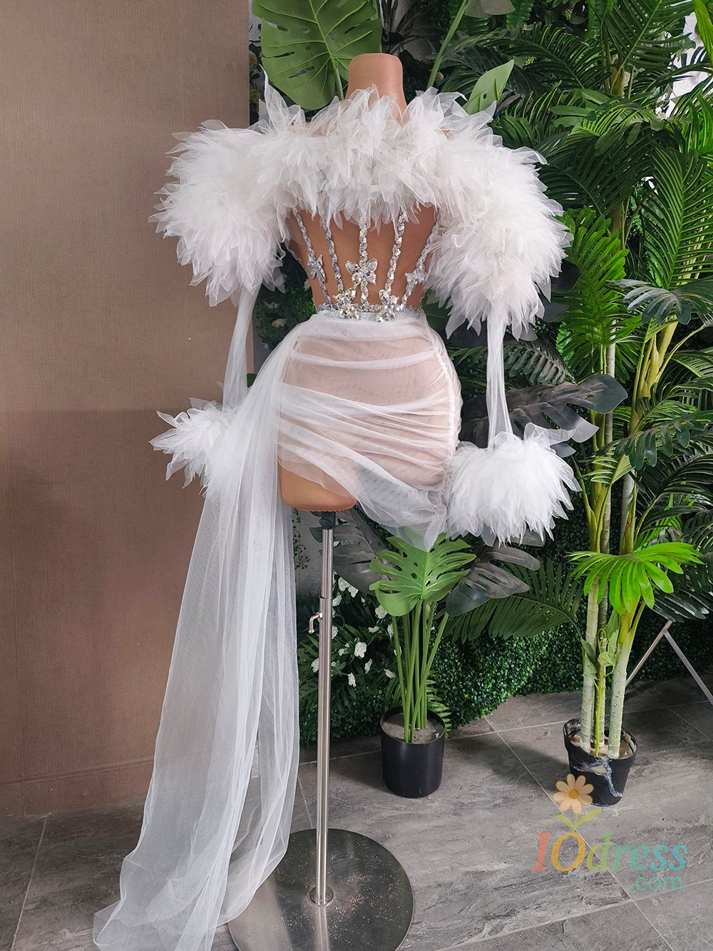 IO Dress White Purple Women Sexy Strapless Mesh Ruffles 2 Pieces Bodycon Mini Dress See Through Celebrate Nightclub Party Birthday Wear