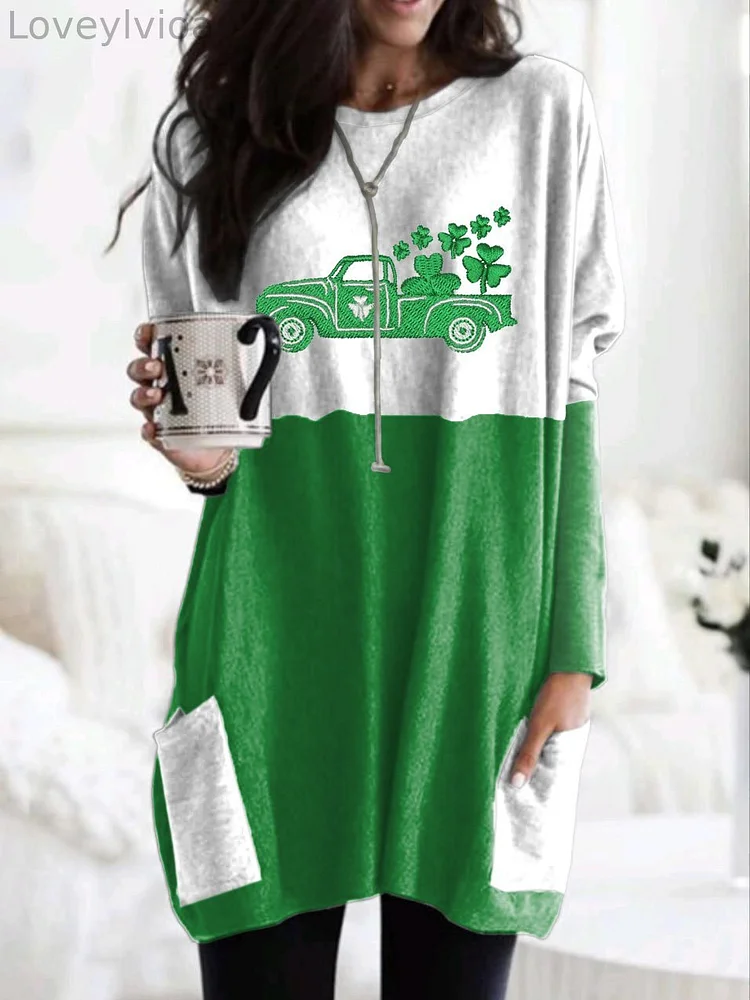 Women's St. Patrick's Day Clover Print Casual Mini Dress