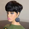 Glueless Black Short Straight Bob Pixe Cut Hair