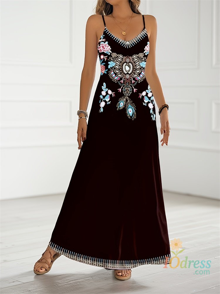 IO Dress 2025 Simple And Fresh Floral Casual Halter Dress, Harajuku Street Trend Sexy V-neck Ankle-length Long Dress, Casual Women's Long IO Dress