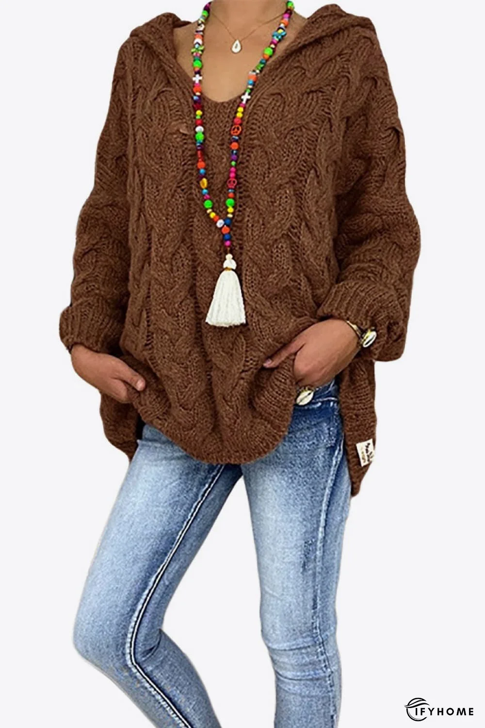 Cable-Knit Hooded Sweater | IFYHOME