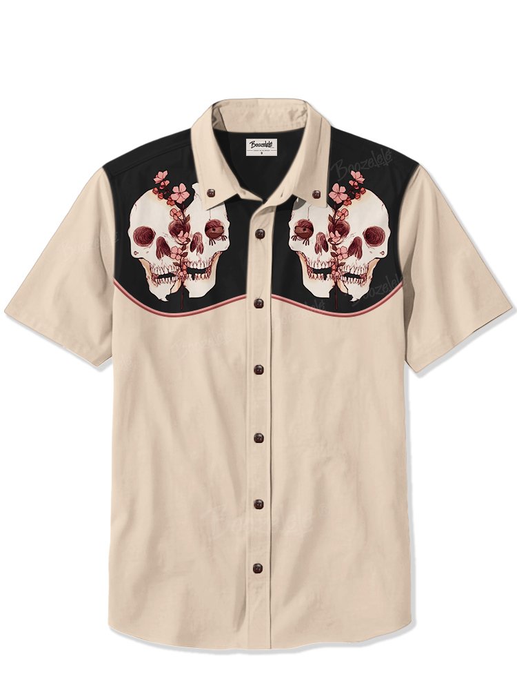Double-Sided Skull Flower - 100% Cotton Shirt