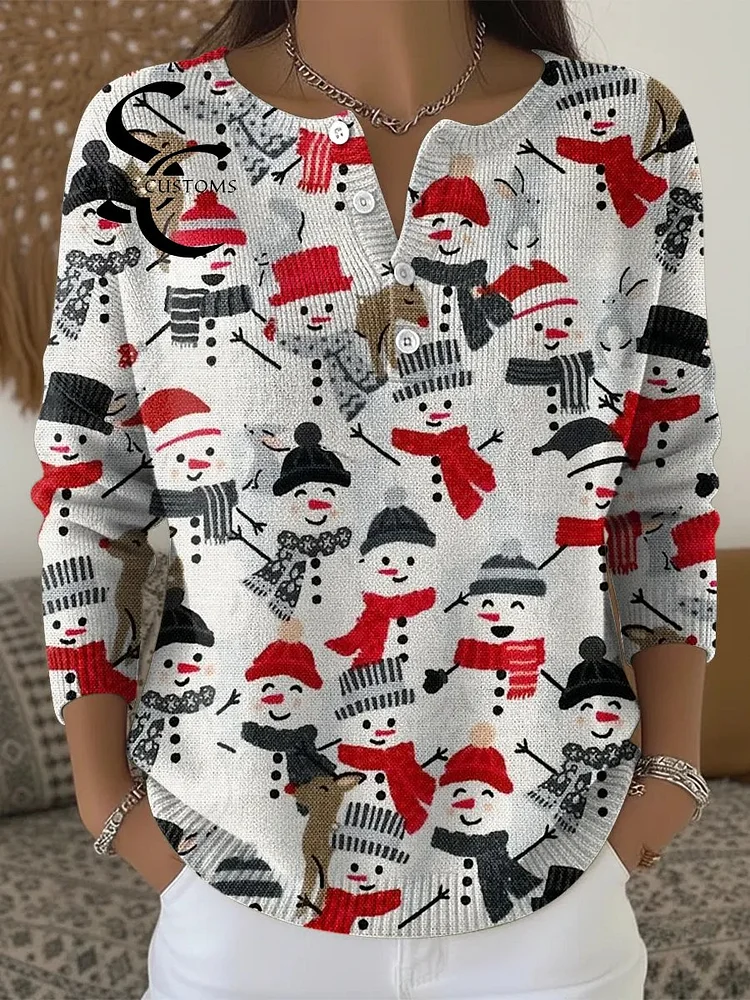 Women's Snowman Christmas Casual Printed Sweater