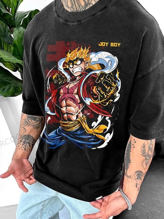 Oversized washed batik anime print T-shirt