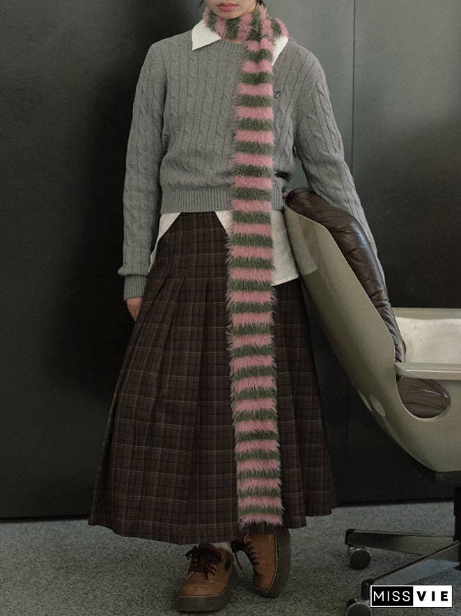 Ladies Soft Faux Mink Feel Stripe Scarf YW039