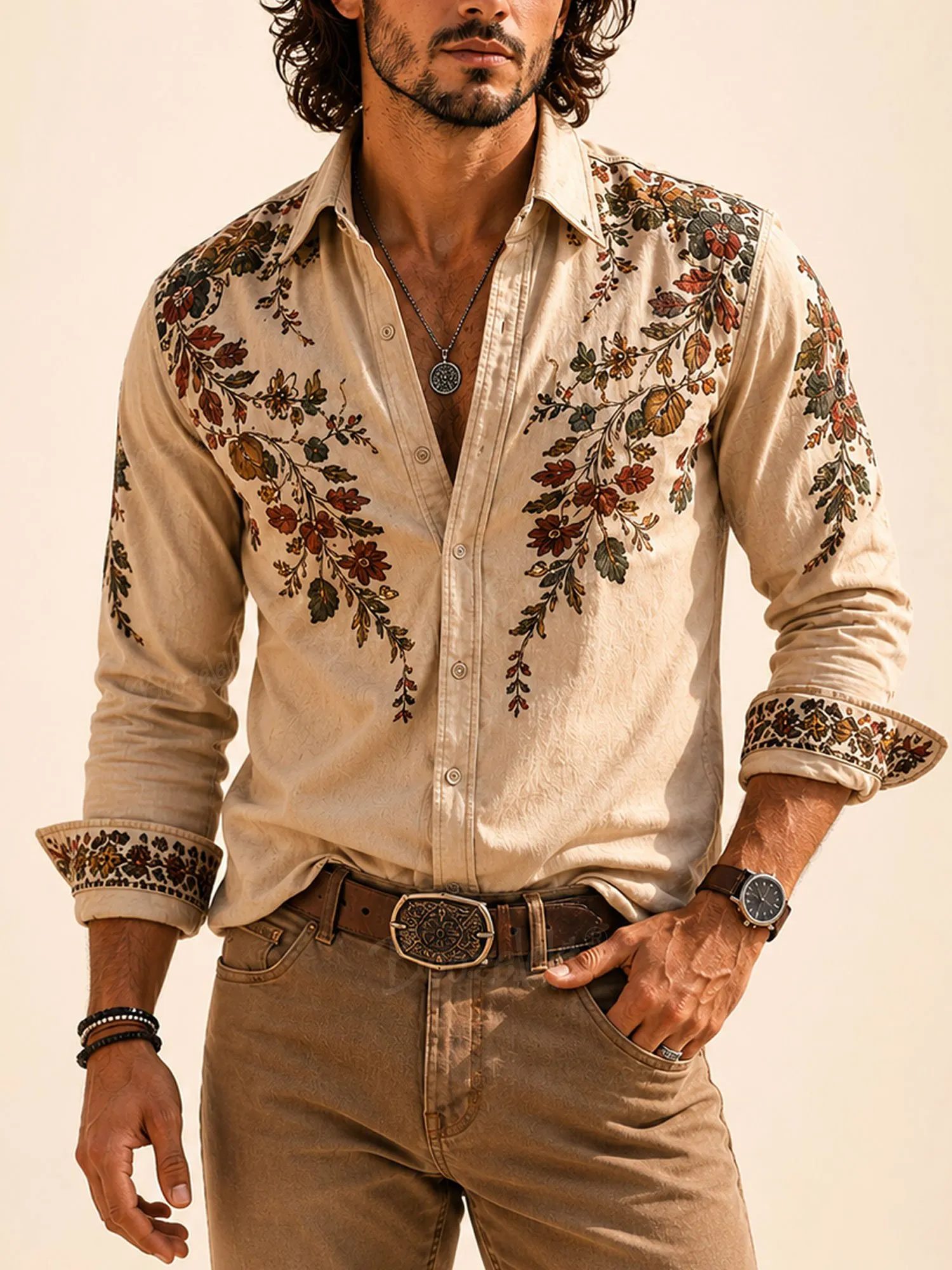 Perfect for Weekend Rodeo &mdash; ,Breathable Cotton, 2026 Spring-Autumn Men&rsquo;s Western Romance Long Sleeve Shirt-100% Cotton