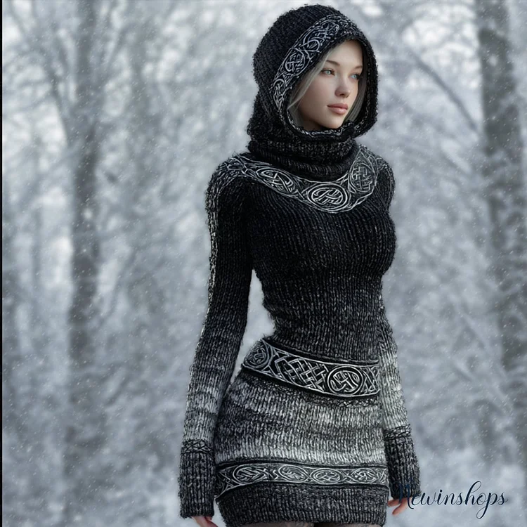 Viking Style Mysterious Celtic Knot Gradient Hooded Skirt