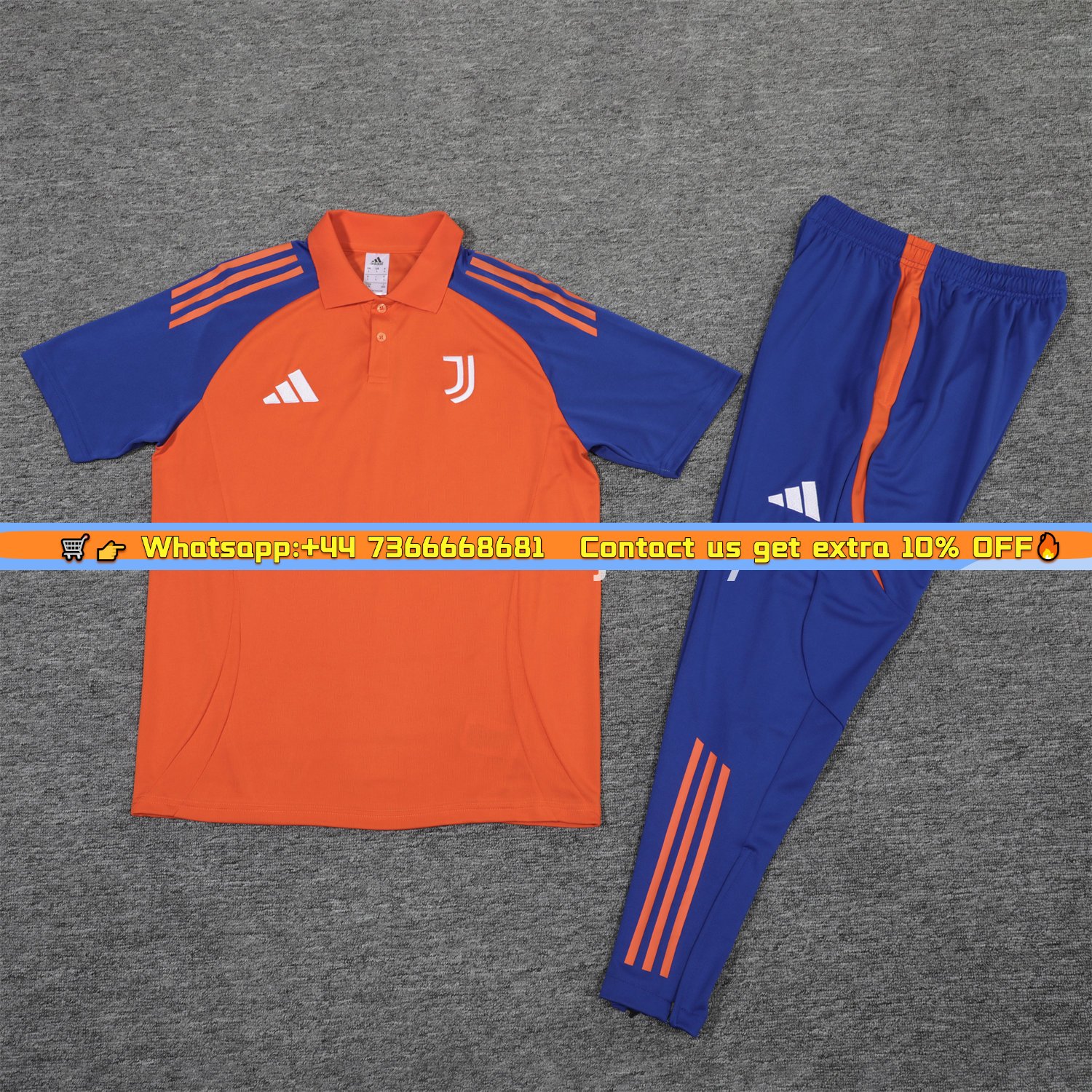 Juventus 25-26 POLO Short-Sleeve Training Set - Orange Top and Blue Pants